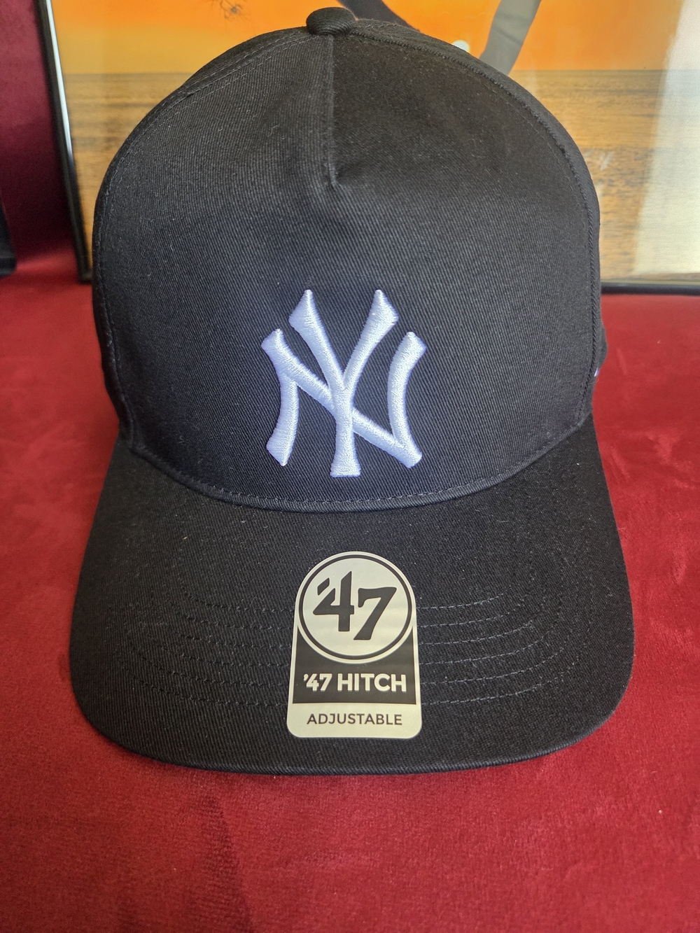 47 New York Yankees Black Adjustable Hat with Light Blue Logo